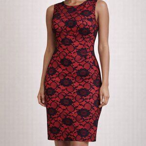Smashed Lemon Dress NWT, stretch black lace over red underlayer bodycon sheath